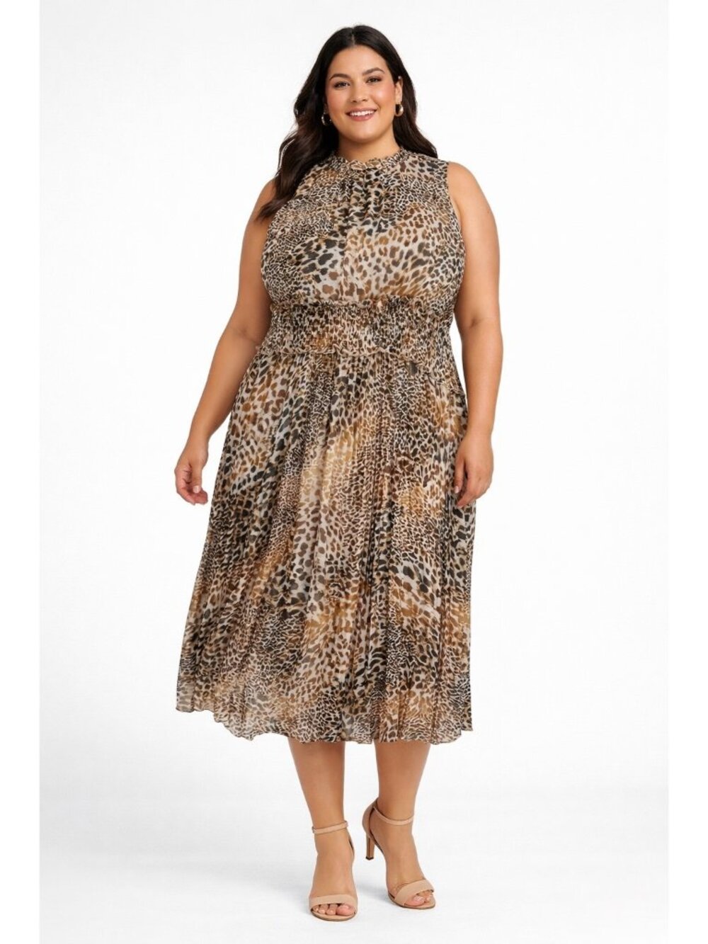 ✨ NWT Anthony Original Animal Print Smocked Waist Midi Dress 1X ✨